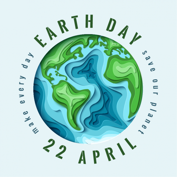 This is a light blue square image that has a blue and green picture of the earth in the middle of it and that says in letters that run circular like a clock around the earth image "earth day save our planet 22 April make every day"